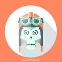 Free vector skull with helmet pilot in flat design