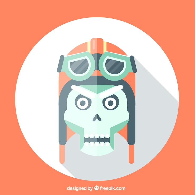 Free Vector skull with helmet pilot in flat design