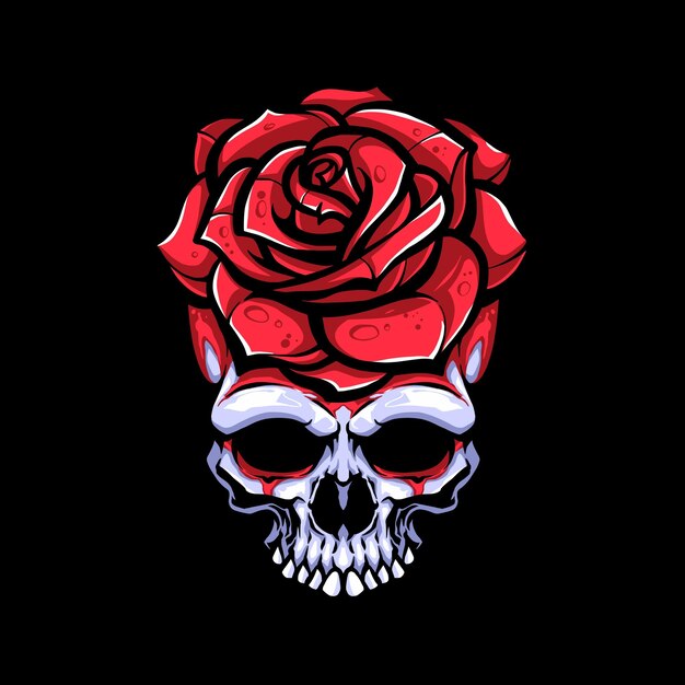 Skull with red rose vector