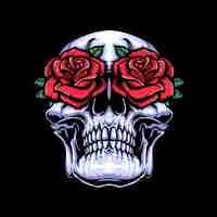 Free vector skull with roses in the eyes illustration