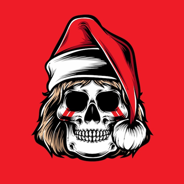 Vettore gratuito teschio con logo vettoriale cappello di babbo natale