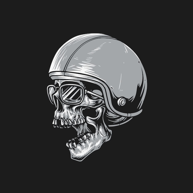 Skull with sunglasses and retro helmet vector