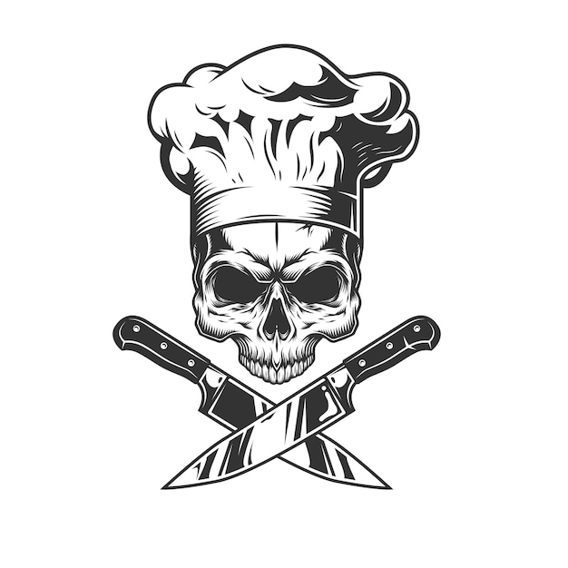 Free vector skull without jaw in chef hat