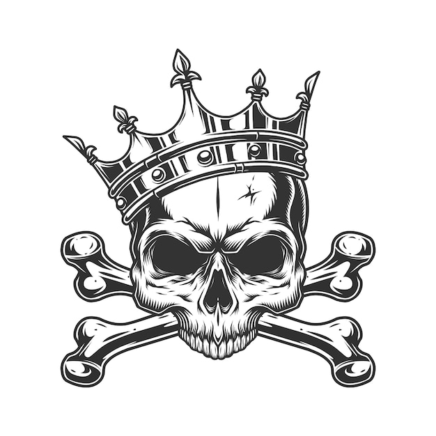 Free vector skull without jaw in royal crown