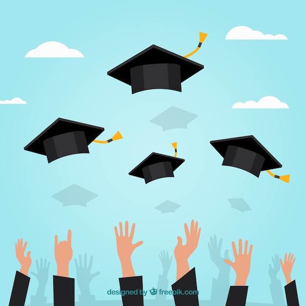 Free vector sky background with graduation caps