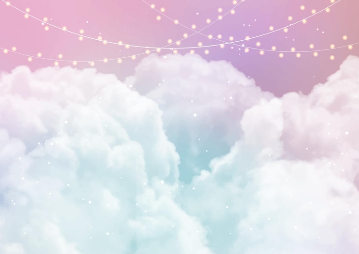 Free Vector sky background with sugar cotton candy clouds and stars design