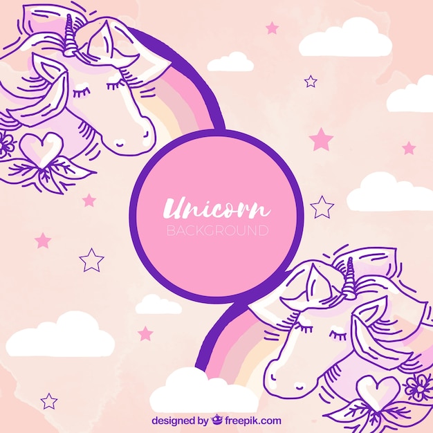 Free vector sky background with unicorn sketches