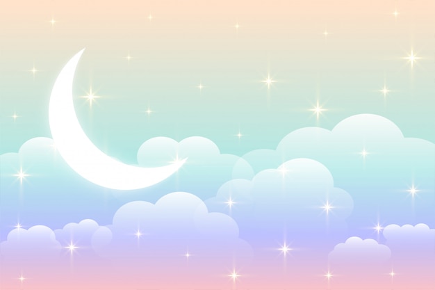 Free vector sky rainbow background with glowing moon design