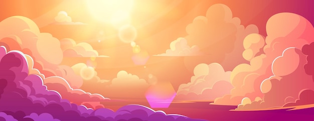 Sky on sunset with fluffy clouds in anime style
