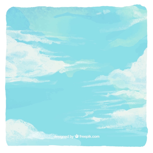 Бесплатное векторное изображение Небо с облаками фон в стиле акварель