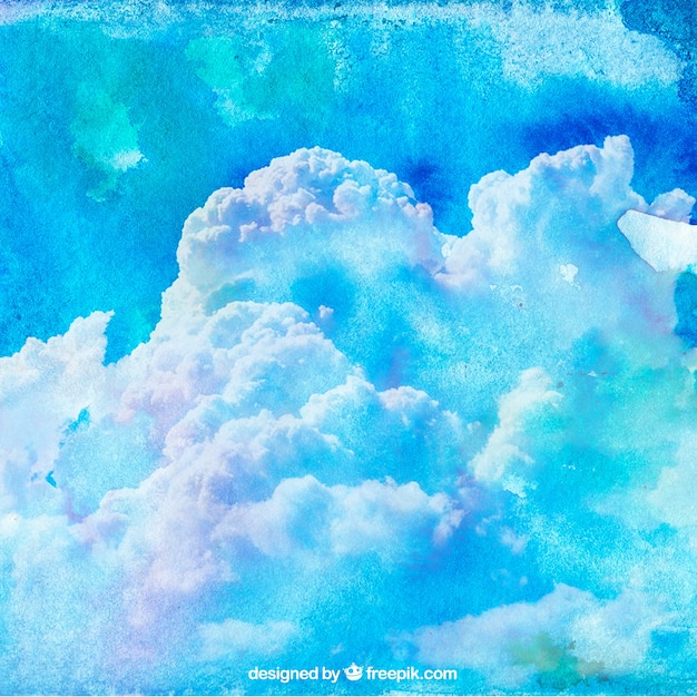 Небо с облаками фон в стиле акварель