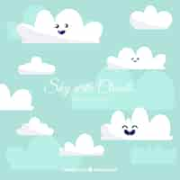 Free vector sky with cute clouds background