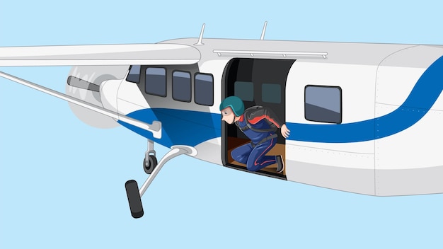 Free vector skydiver on an airplane and preparing to jump