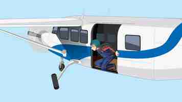 Free vector skydiver on an airplane and preparing to jump