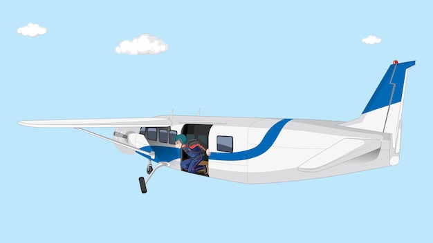 Free vector skydiver on an airplane and preparing to jump