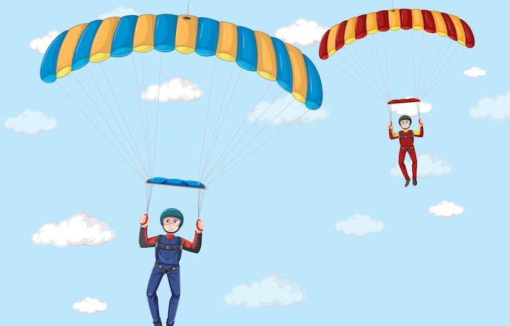 無料Vector 空を背景にパラシュート降下するスカイダイバー