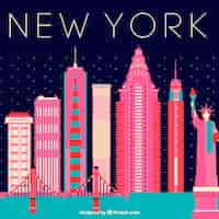 Free vector skyline of new york with pink buildings