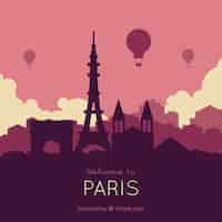 Free vector skyline of paris in purple tones