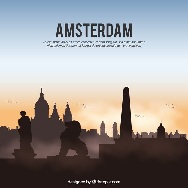 Skyline silhouette of amsterdam city