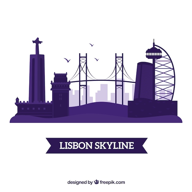 Free vector skyline silhouette of lisbon city