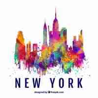 Vettore gratuito siluetta dell'orizzonte di new york city con i colori