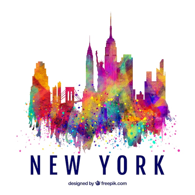色のついたニューヨークシティのスカイラインのシルエット