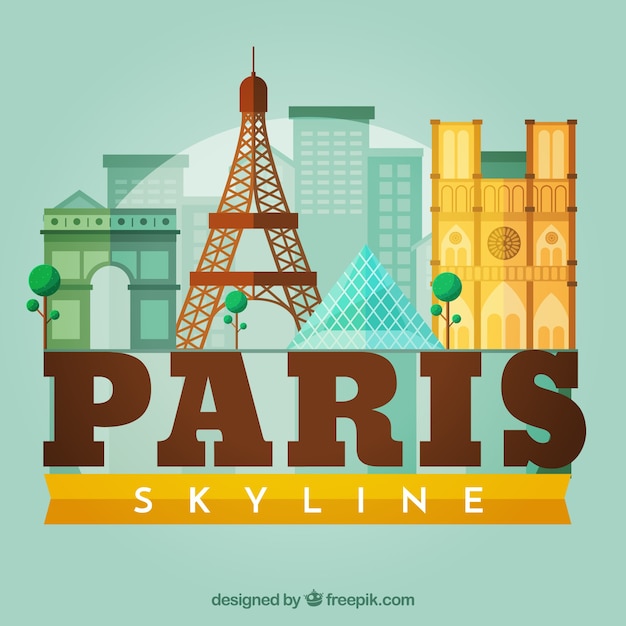 Бесплатное векторное изображение skyline силуэт города парижа в плоском стиле