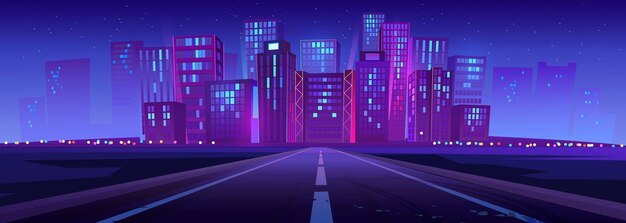 밤에 도시 건물과 도로가 있는 스카이라인