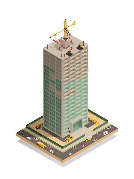 Free vector skyscraper construction isometric composition