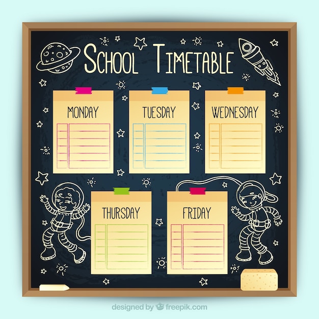 Slate school timetable and sticky notes