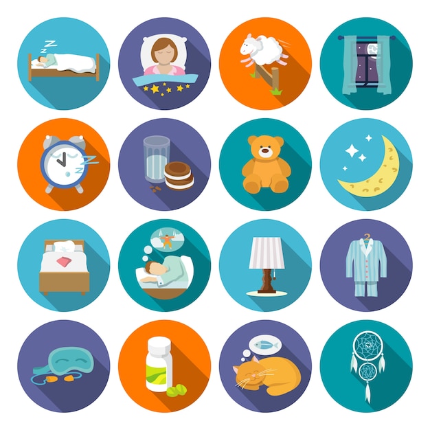 Free vector sleep time icons flat