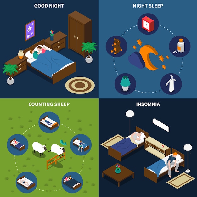 Free vector sleep time isometric card pack