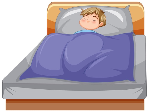 Vettore gratuito un ragazzo addormentato sul letto