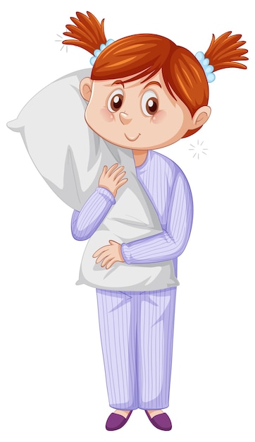 Free vector sleepy little girl in pajamas on white background