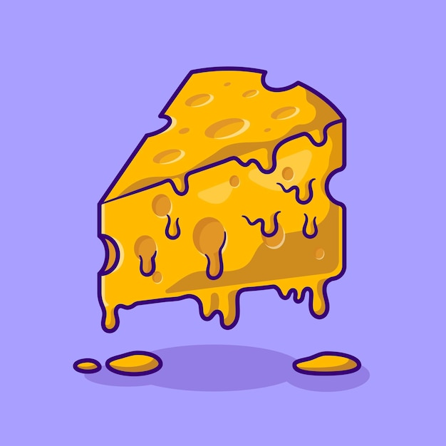 무료 벡터 슬라이스 치즈 녹은 만화 벡터 아이콘 그림 음식 개체 아이콘 개념 절연 프리미엄 플랫