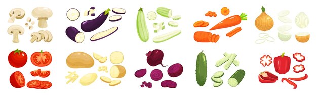 Sliced vegetables composition with flat isolated image of half purple cabbage front view vector illustration