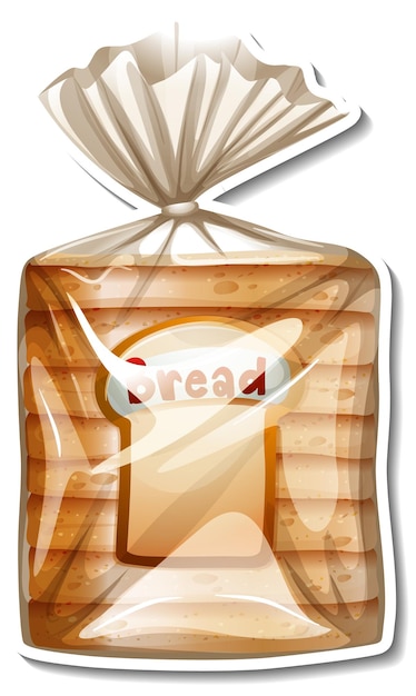 Free vector sliced wheat breads in packaged sticker on white background