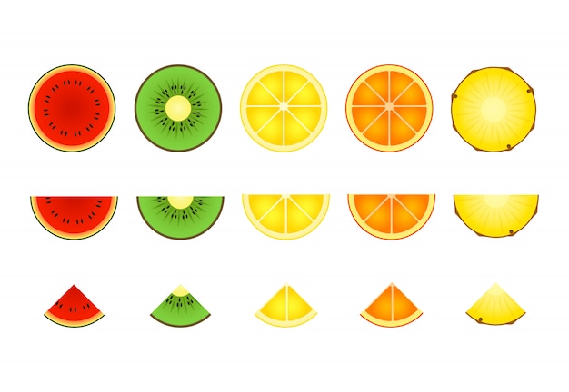 Бесплатное векторное изображение Ломтики тропического фруктового набора
