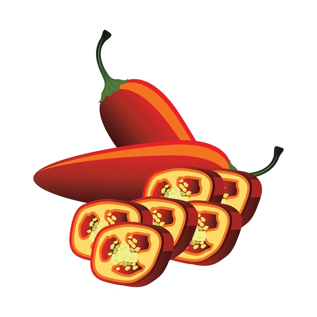 Slices of raw green jalapeno pepper. vector illustration