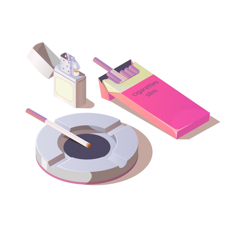무료 Vector 슬림 담배, 라이터 및 재떨이