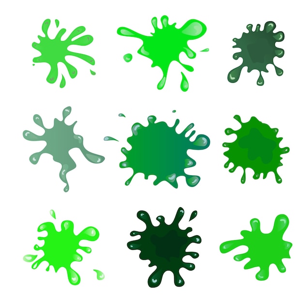 Сбор брызг слизи Зелёные жидкие пятна капли изолированы на белом фоне Иллюстрация вектора