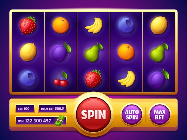 Slot machine game screen with fruits online casino