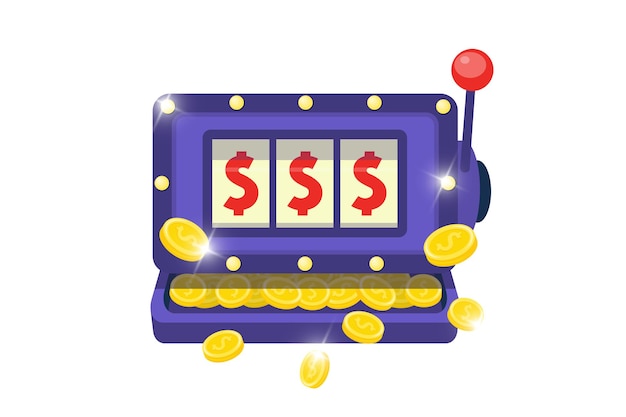 Slot machine symbol. online casino one-armed bandit icon on white background. jackpot big win concept. risky entertainment club addiction illustration. internet gambling dependence isolated sign