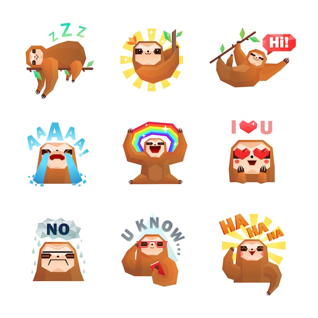 Free vector sloth emoticon stickers set