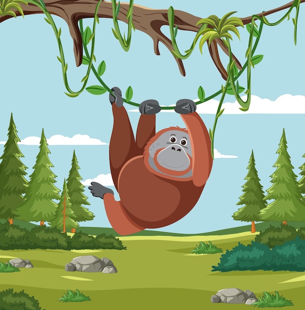 Sloth hanging from tree in forest