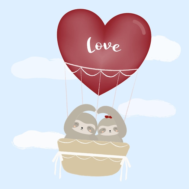 Бесплатное векторное изображение Ленивец в воздушном шаре любви со светлым цветом