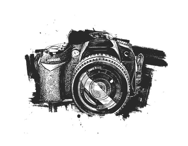 SLR камера Grunge tshirt Design Hand Drawn Sketch Vector illustration