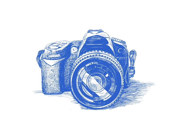 Free Vector slr camera poster hand drawn sketch vector illustration