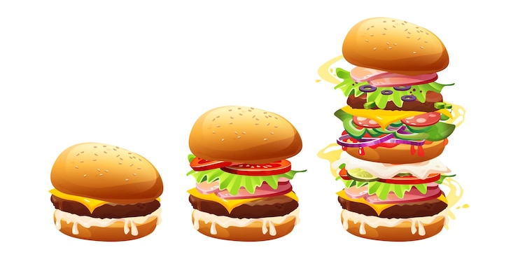 Free Vector small and big burgers set isolated on white