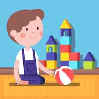 Free vector small boy playing with a ball in his room